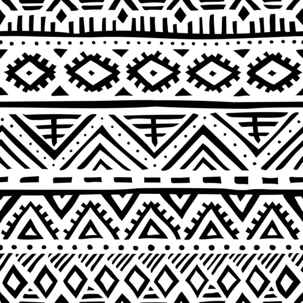 没有缝隙的民族模式 手工做的横向条纹 纺织品的黑白印花 — 图库矢量图片#