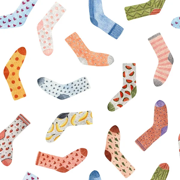 Socken Auf Weißem Hintergrund Mit Nahtlosem Muster Mit Bleistift Auf — Stockfoto