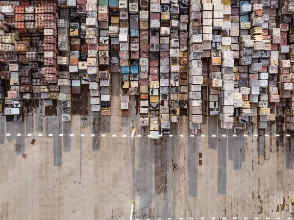 Armazém Tijolos Blocos Concreto Caminhões Por Drone — Fotografia de Stock