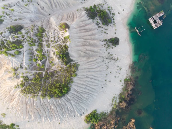 Drone view on flooded quarry