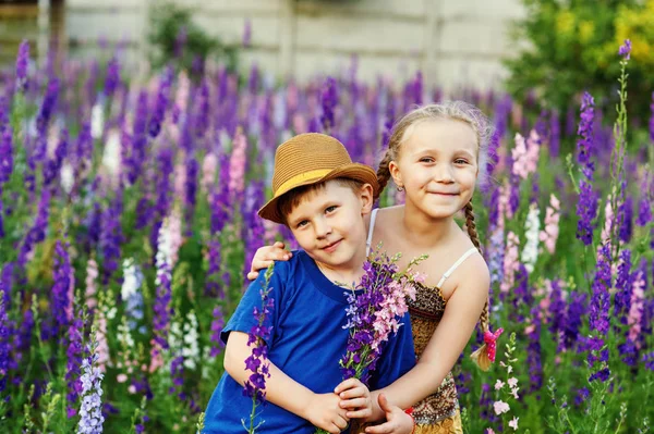 Bambini Divertenti Amichevoli Campo Fiori — Foto Stock