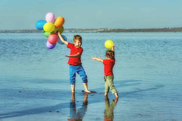 Happy Child Having Fun Nature Summer Boy Balloons Nature — Stock Photo, Image