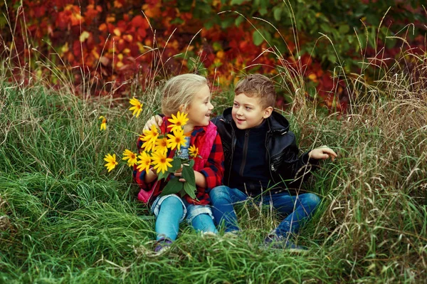 Funny Children Autumn Forest — Stock Photo, Image