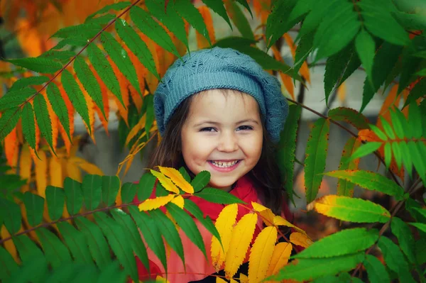 Ritratto Una Bambina Berretto Una Passeggiata Autunnale — Foto Stock