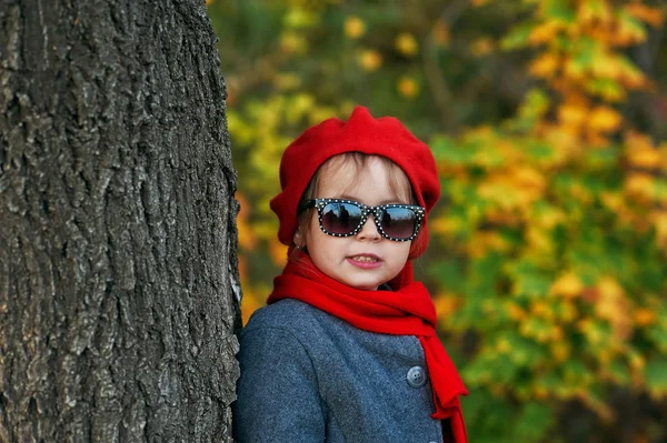 Ritratto Una Bambina Una Passeggiata Autunnale Bambino Soprabito Caldo Prenda — Foto Stock