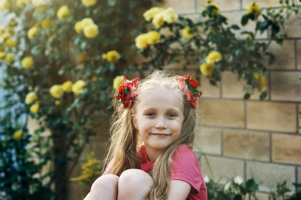 Portrait Beautiful Little Girl Pigtails — 스톡 사진