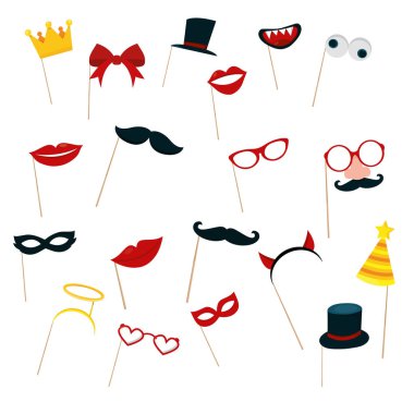 Fotoğraf kabini sahne modern vektör illüstrasyon. Photobooth acce