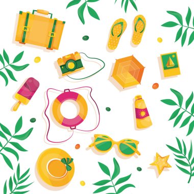 Merhaba yaz Modern vektör illüstrasyon. Tropikal bitkiler ile