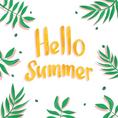 Yazı ile Merhaba yaz Modern vektör illüstrasyon. Tropi