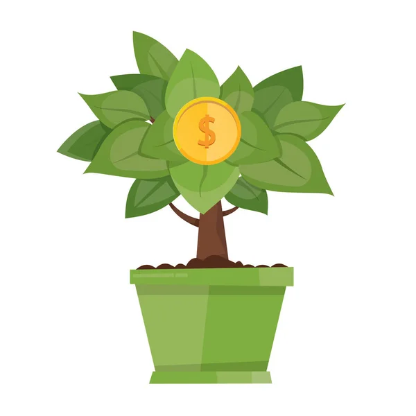 Ilustração vetorial moderna da árvore do dinheiro. Concurso de crescimento financeiro — Vetor de Stock