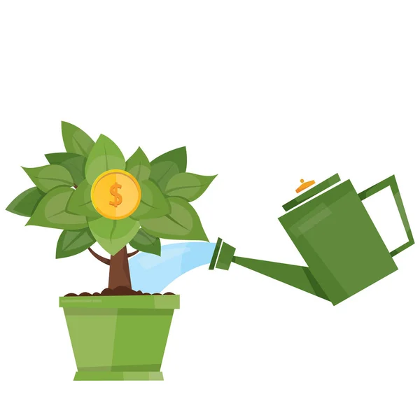Modern vector illustration of Growing money tree. Watering a fin — Stock Vector
