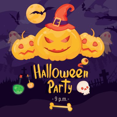 Modern vektör illüstrasyon. Mutlu Cadılar Bayramı vektör parti afiş 