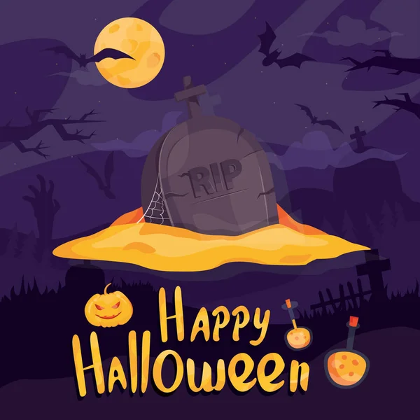 Ilustração Vetorial Moderna Feliz Banner Vetorial Halloween Fundo Mistério Com — Vetor de Stock