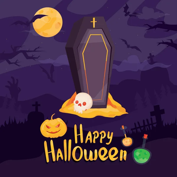 Ilustração Vetorial Moderna Feliz Banner Vetorial Halloween Fundo Mistério Com — Vetor de Stock