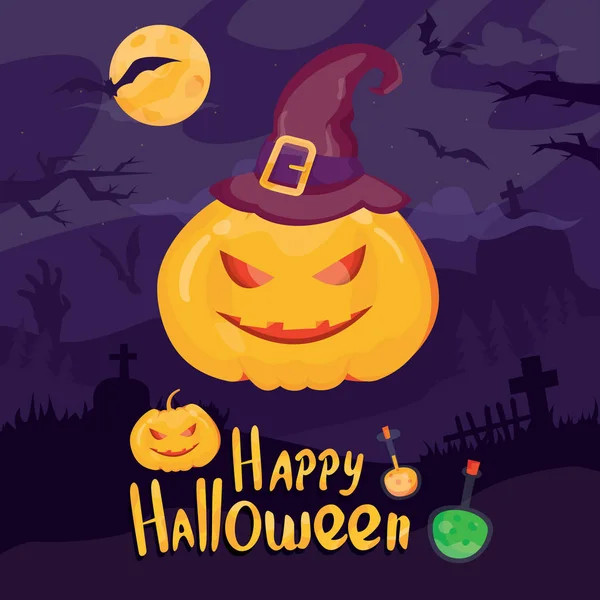 Ilustração Vetorial Moderna Feliz Banner Vetorial Halloween Fundo Mistério Com — Vetor de Stock