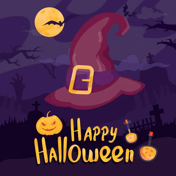 Ilustração Vetorial Moderna Feliz Banner Vetorial Halloween Fundo Mistério Com — Vetor de Stock