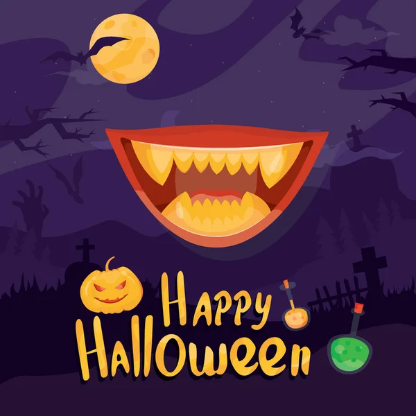 Ilustração Vetorial Moderna Feliz Banner Vetorial Halloween Fundo Mistério Com — Vetor de Stock