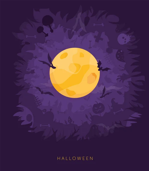 Ilustração vetorial moderna. Feliz banner vetorial de Halloween em mys — Vetor de Stock