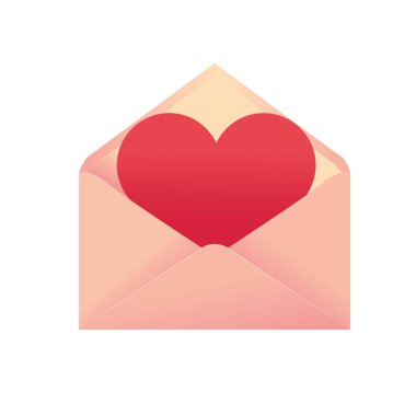 İçinde kalp sembolü olan Sevgililer Günü zarfının modern vektör çizimi. Kırmızı kalpli zarfın konsepti. Aşk mektubu.