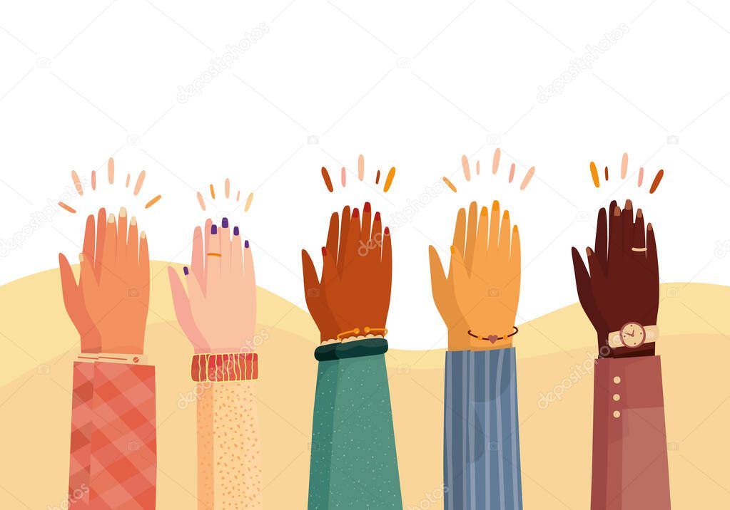 Modern vector illustration of international human hands clapping. Ovation celebrating applause