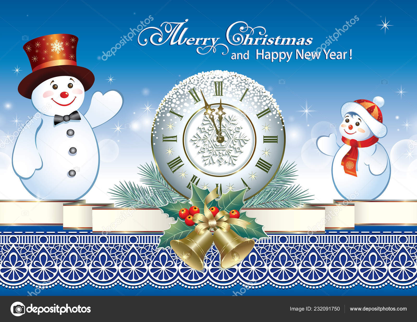 Carte Voeux Avec Bonhommes Neige Droles Avec Une Horloge Veille Image Vectorielle Seriga C Carte Voeux Avec Bonhommes Neige Droles Avec Une Horloge Veille Image Vectorielle Seriga C