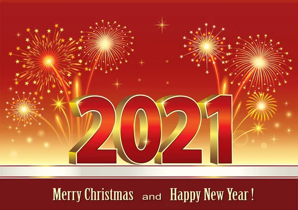 Happy New Year 2021. Holiday banner, new year card with fireworks, 3d vector Illustration