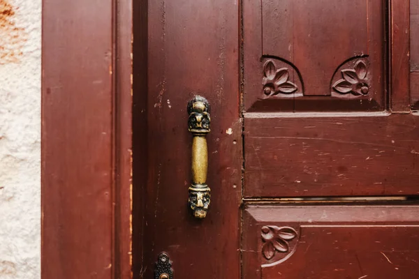 Beautiful Old Wooden Brown Door Handle Ancient City Antalya City — Stock Photo, Image