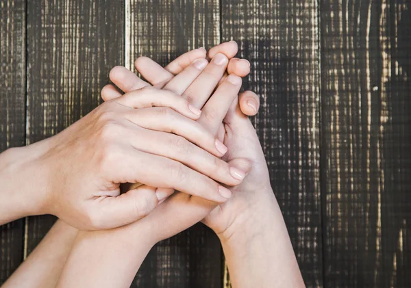 Closeup Top View Hands Mother Her Child Happy Family Motherhood — Stock Photo, Image