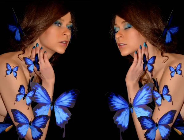 Sensual Woman Butterflies — Stock Photo, Image