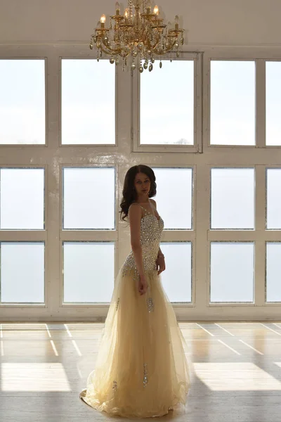 Księżniczka Luxury Gorgeous Girl Couture Sukienka Królewskie Wnętrze — Zdjęcie stockowe