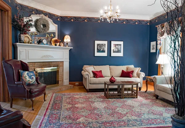 Sala Estar Victoriana Azul —  Fotos de Stock