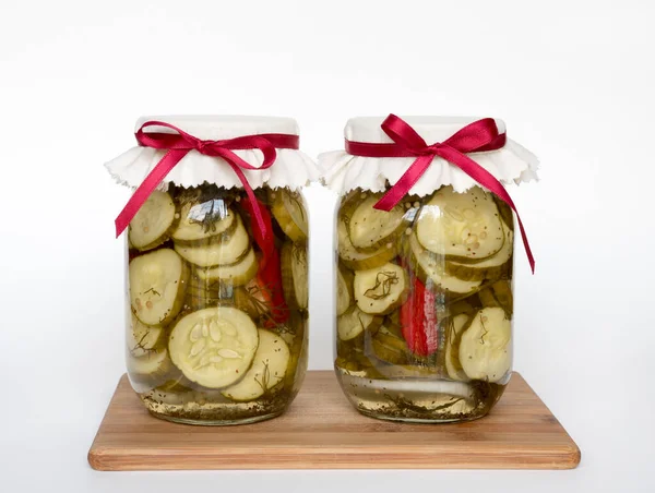 Home Preserved Dill Pickles Red Hot Peppers — Stok Foto