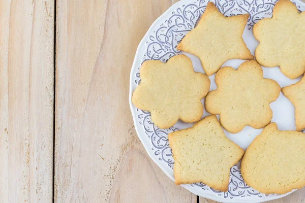 Top View Fresh Baked Butter Cookies Plate — Stock Photo, Image