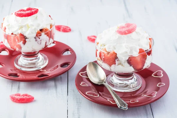 Delicious dessert with fresh strawberries decorated with sugar lips candy for Valentines Day.