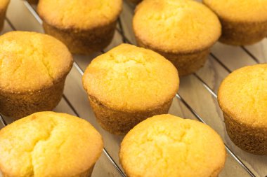 Tepsi soğutma üzerinde mini Mısır ekmeği kek.