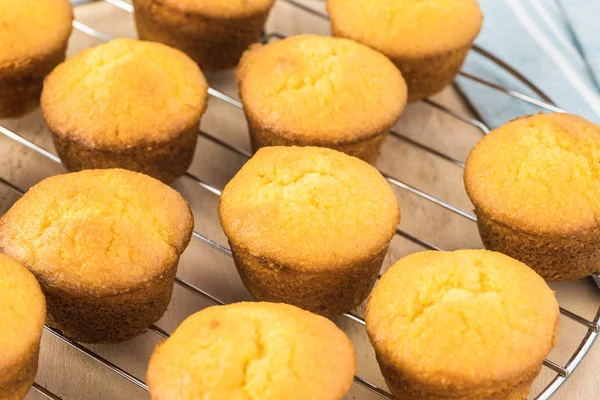 Mini Cornbread Babeczki Chłodzenia Zasobnika — Zdjęcie stockowe