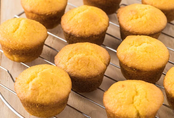 Mini Cornbread Muffins Cooling Tray Stock Photo