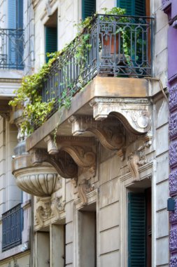 Süslü Taş Balkon Wrought Demir parmaklık ve Yeşil Bitkiler