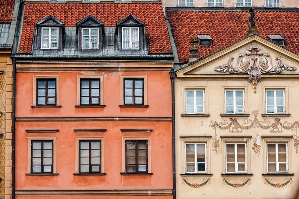 Old Beautiful Town Houses Sights Warsaw Colorful Houses Windows — Stock Photo, Image