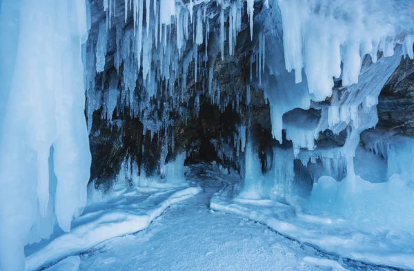 Cueva Helada Invierno Lago Congelado Baikal Siberia Rusia — Foto de Stock