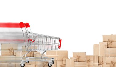 Hızlı sürüş alışveriş boş ve kutuları parsel. Hızlı teslimat ve alışveriş kavramı