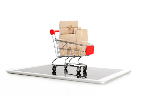 Online Shopping Och Internet Shopping Leverans Kundvagnen Full Rutor Digitala — Stockfoto
