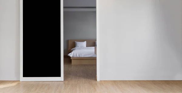 Espace Intérieur Mur Blanc Avec Porte Ouverte Accès Chambre — Photo