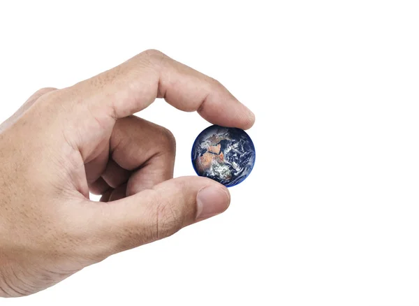 Närbild Hand Plocka Globe Fingrar Isolerad Vit Bakgrund Element Denna — Stockfoto