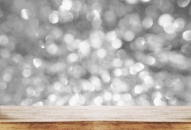 Bokeh arka plan ile ahşap masa üstü arka planı için