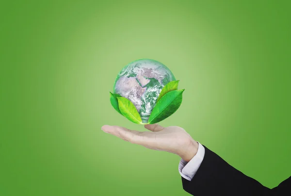 Earth day, Protect the world with environment and Eco-friendly business. Businessman hand holding globe with leaves. Element of this image are furnished by NASA