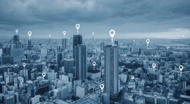 Harita pin Gps navigasyon teknolojisi ve şehirde kablosuz teknoloji
