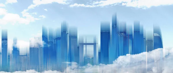 Abstract Modern Building Skyline City Blue Sky White Clouds — Stock Photo, Image