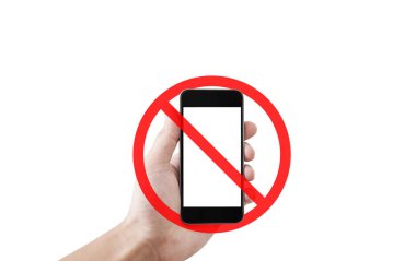 Beyaz arka planda izole edilmiş, işarete izin verilmeyecek telefon veya fotoğraf çekme
