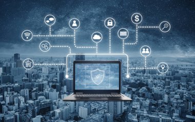 İnternet ve çevrimiçi ağ ve siber veri güvenliği sistemi teknolojisi
